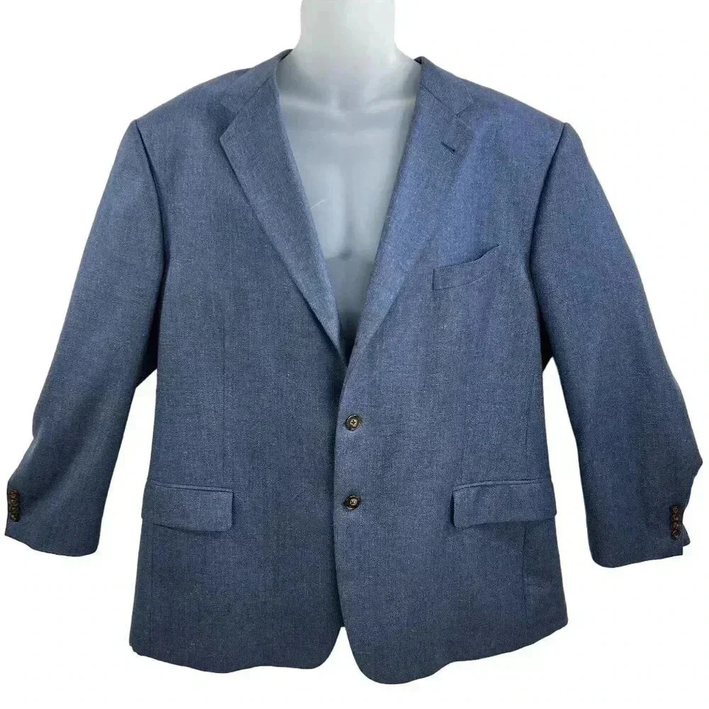 Joseph Abboud 48R 55% SILK 45% WOOL American Soft Jacket Blue Check Parisian USA